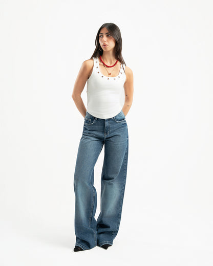 Mid Blue Women Straight Jeans