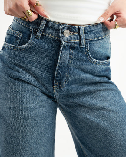 Mid Blue Women Straight Jeans