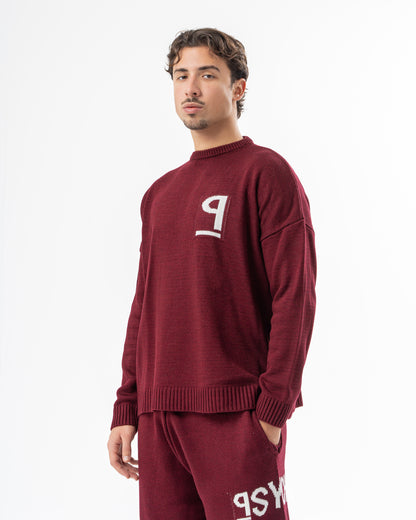 PSYCH BURGUNDY KNITTED CREWNECK