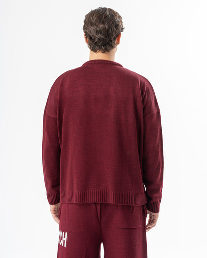 PSYCH BURGUNDY KNITTED CREWNECK