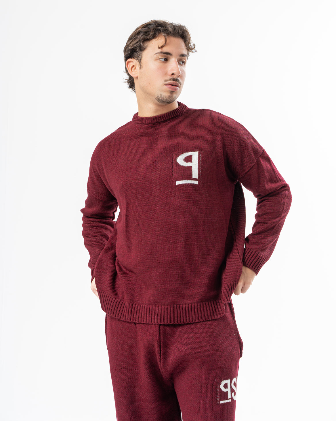 PSYCH BURGUNDY KNITTED CREWNECK