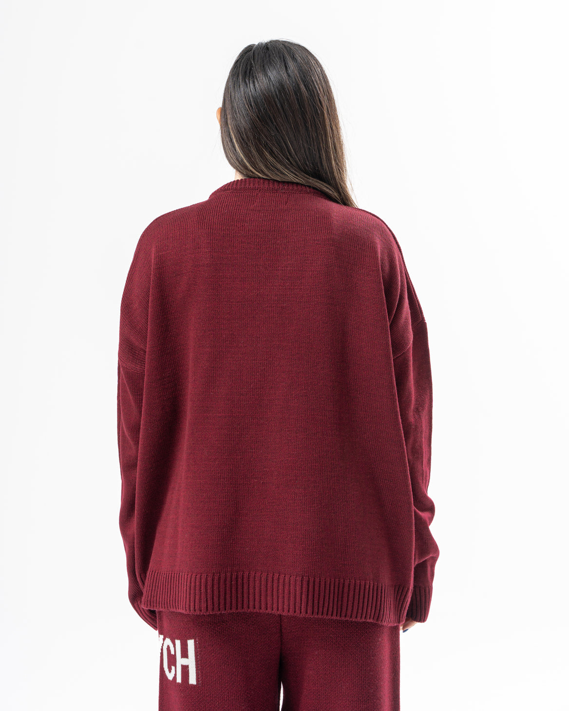 PSYCH BURGUNDY KNITTED CREWNECK