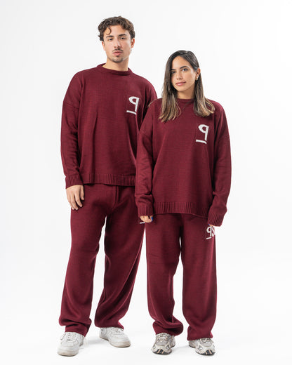 PSYCH BURGUNDY KNITTED CREWNECK