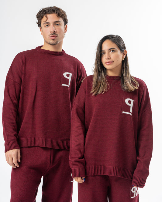 PSYCH BURGUNDY KNITTED CREWNECK