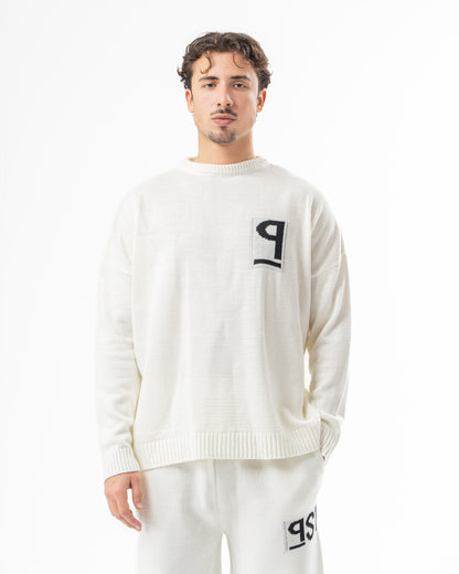 PSYCH WHITE KNITTED CREWNECK