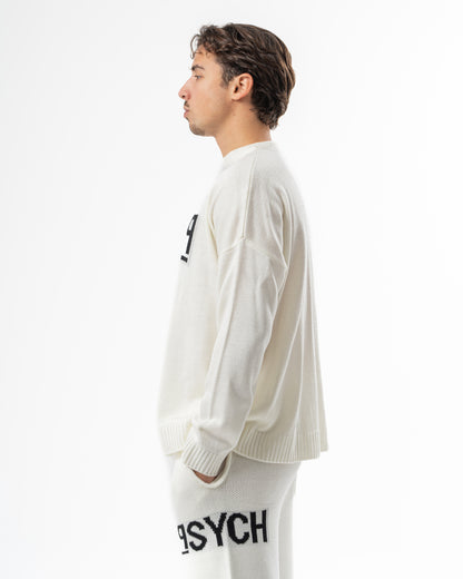 PSYCH WHITE KNITTED CREWNECK