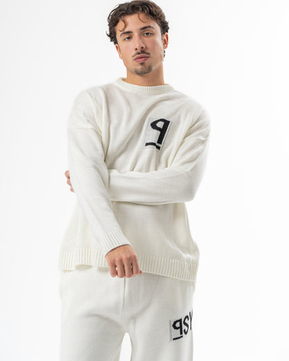 PSYCH WHITE KNITTED CREWNECK