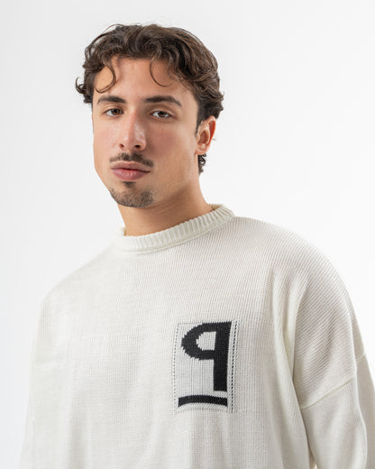 PSYCH WHITE KNITTED CREWNECK