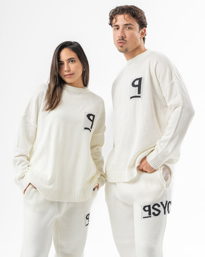 PSYCH WHITE KNITTED CREWNECK