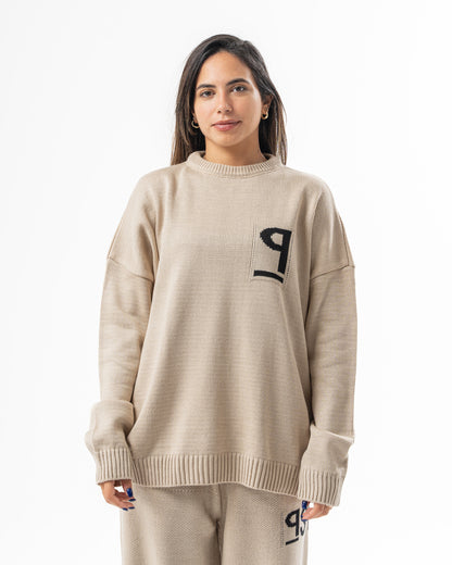 PSYCH BEIGE KNITTED CREWNECK