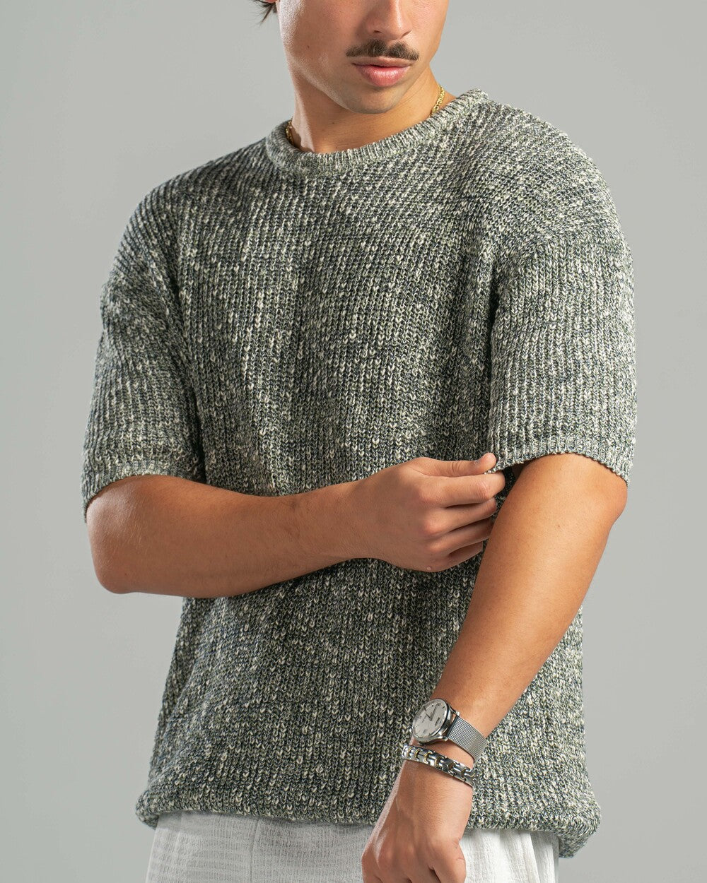 Olive Snowfleck Knit Tee