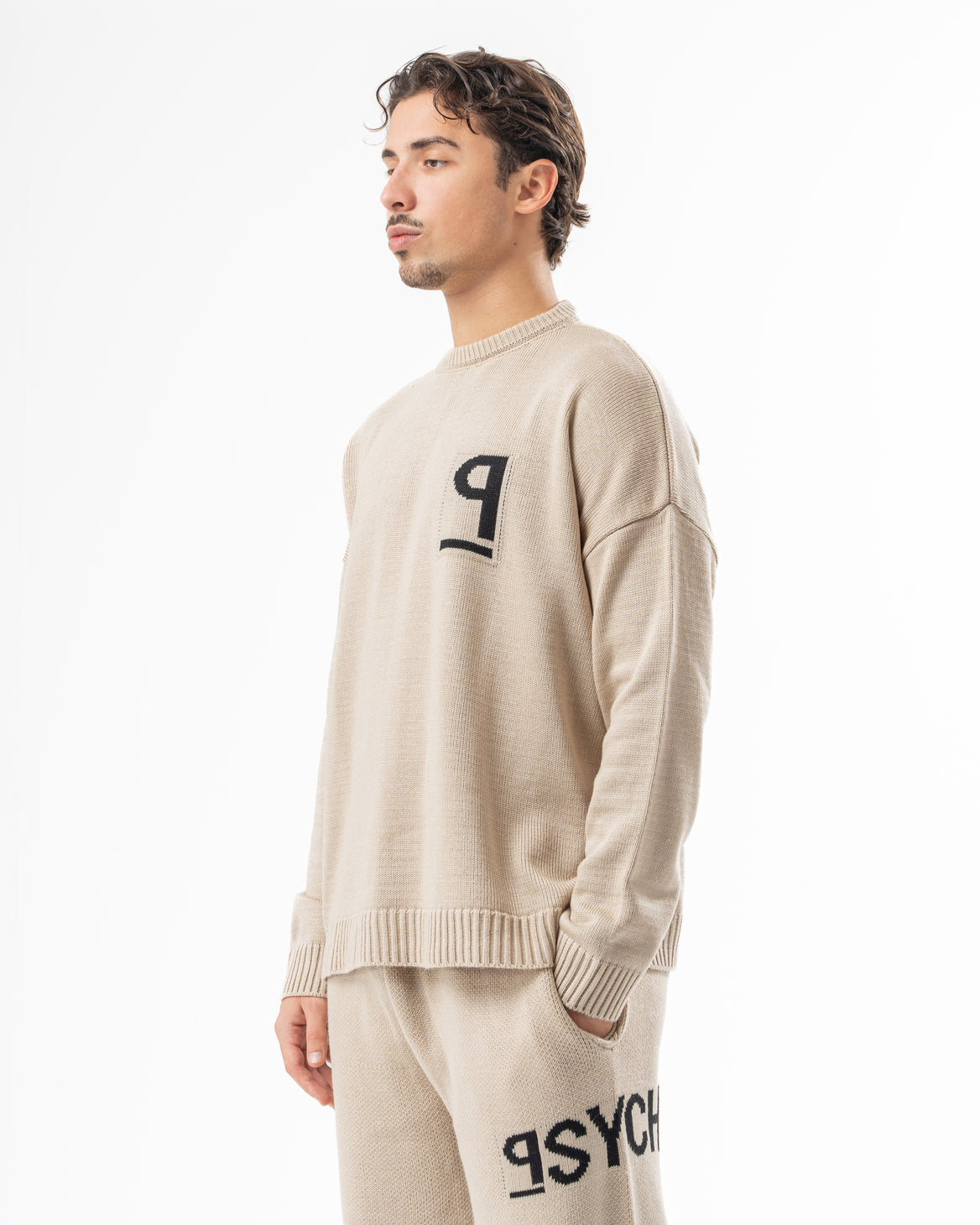 PSYCH BEIGE KNITTED CREWNECK