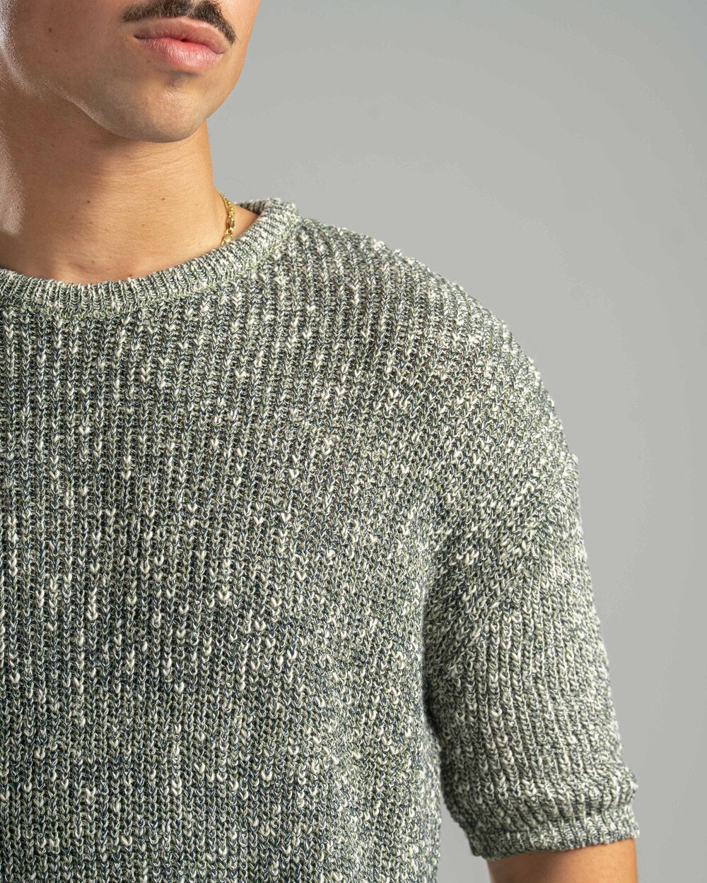 Olive Snowfleck Knit Tee
