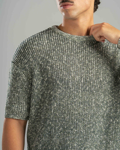 Olive Snowfleck Knit Tee