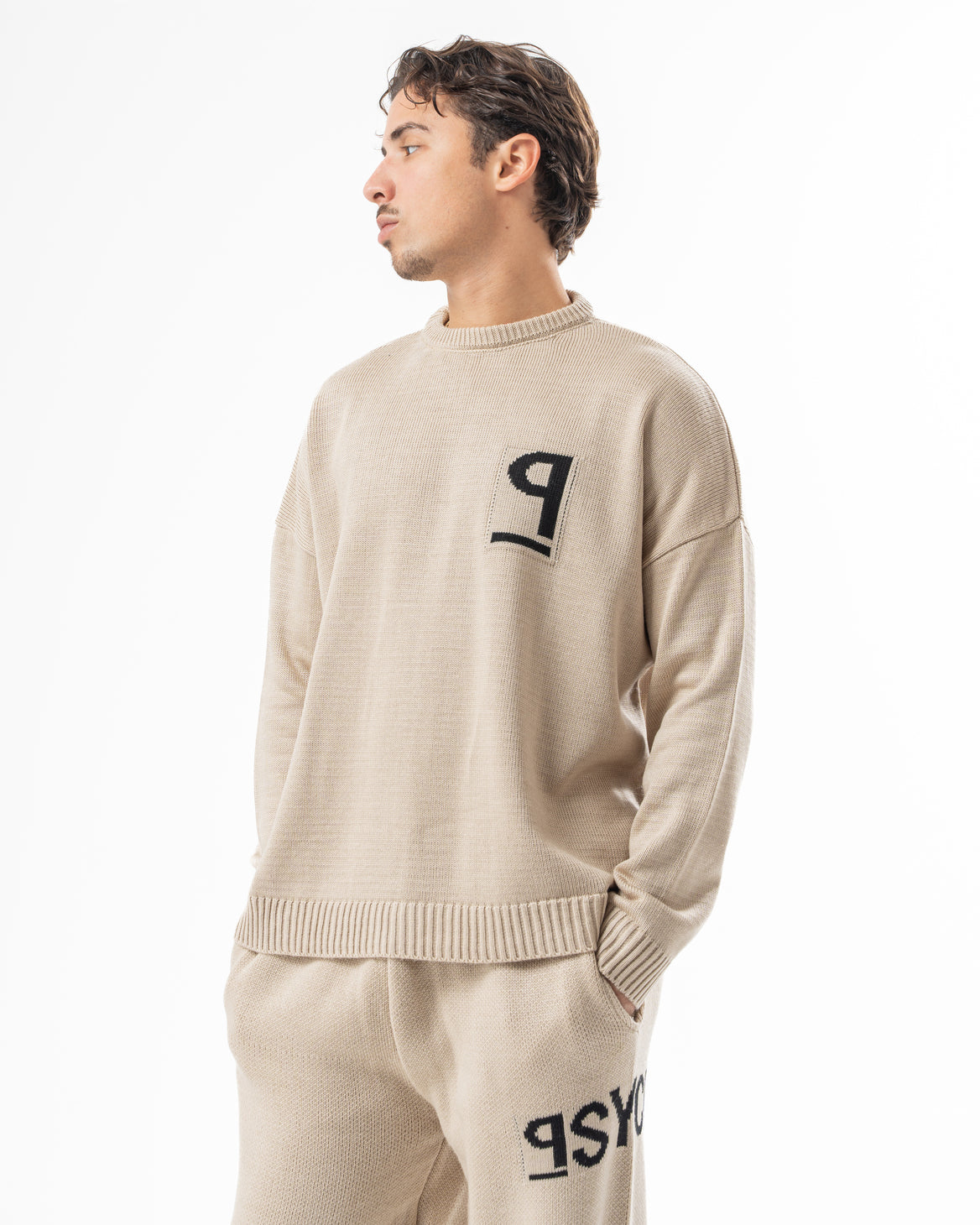 PSYCH BEIGE KNITTED CREWNECK