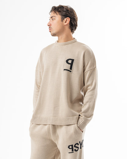 PSYCH BEIGE KNITTED CREWNECK