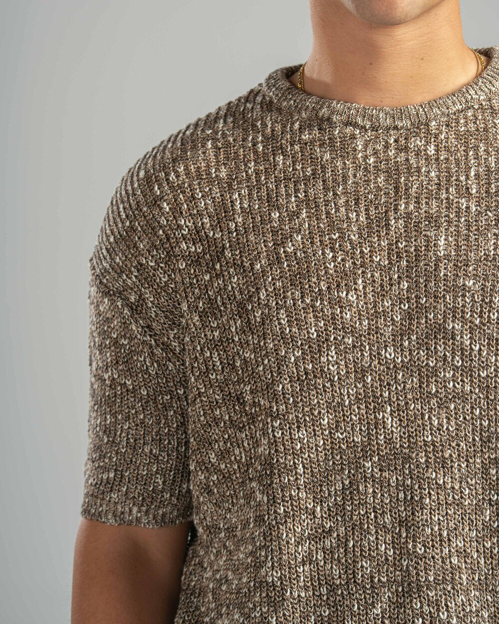 Brown Snowfleck Knit Tee
