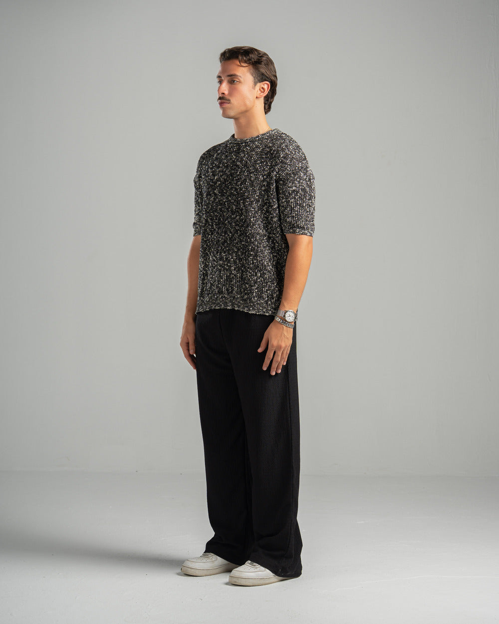 Black Snowfleck Knit Tee