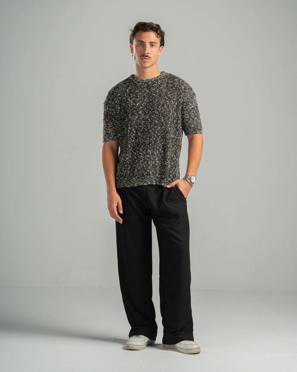 Black Snowfleck Knit Tee
