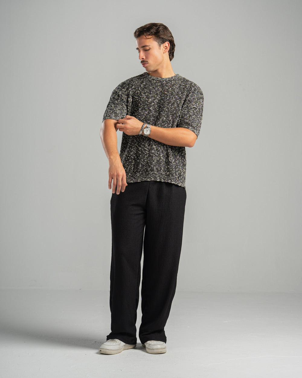 Black Snowfleck Knit Tee