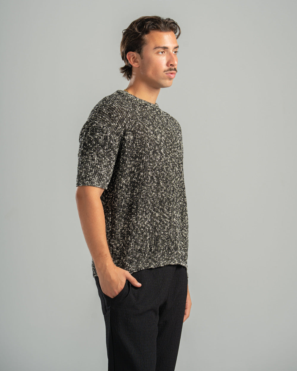 Black Snowfleck Knit Tee