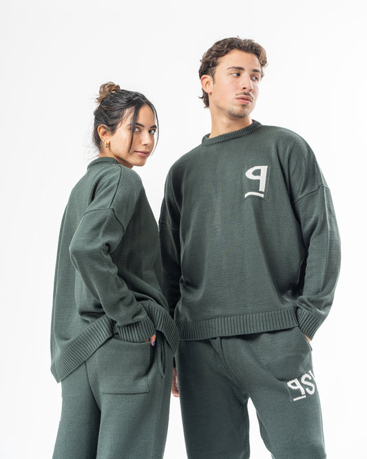 PSYCH GREEN KNITTED CREWNECK