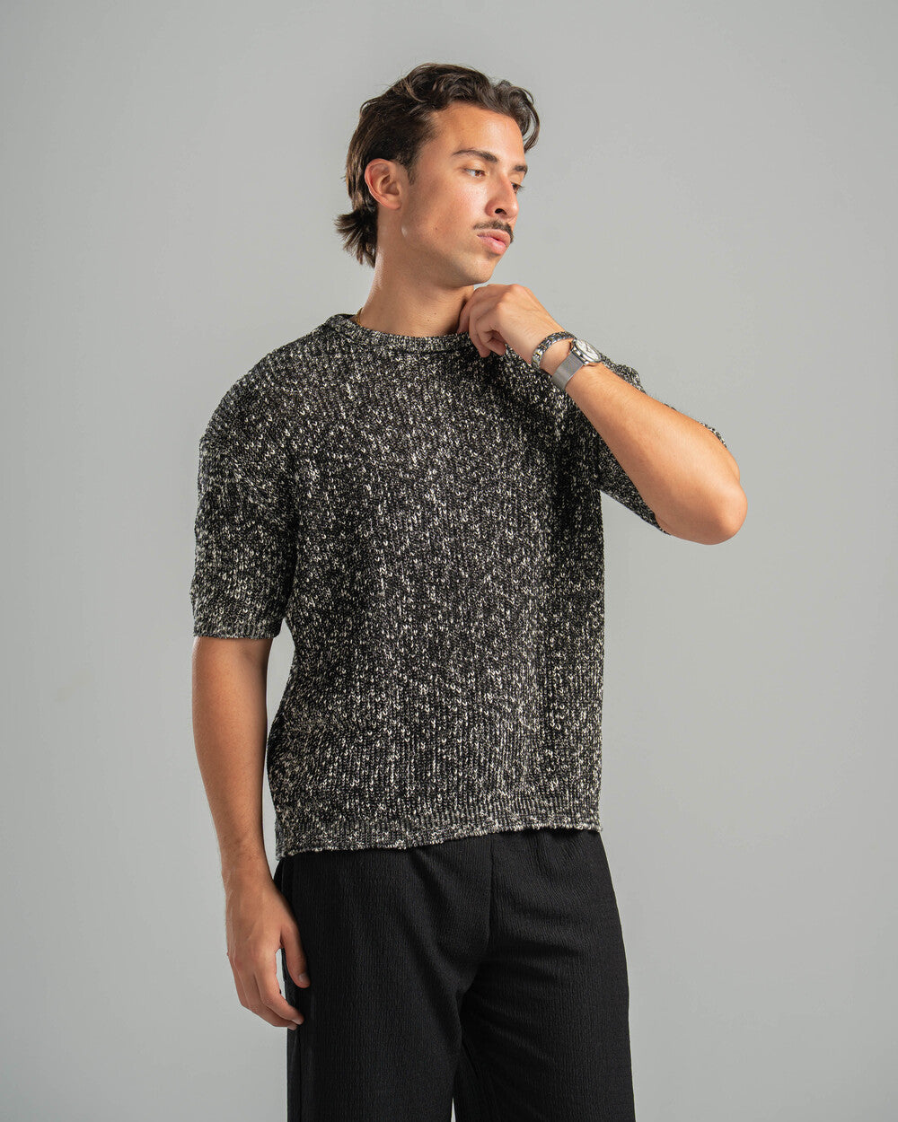 Black Snowfleck Knit Tee