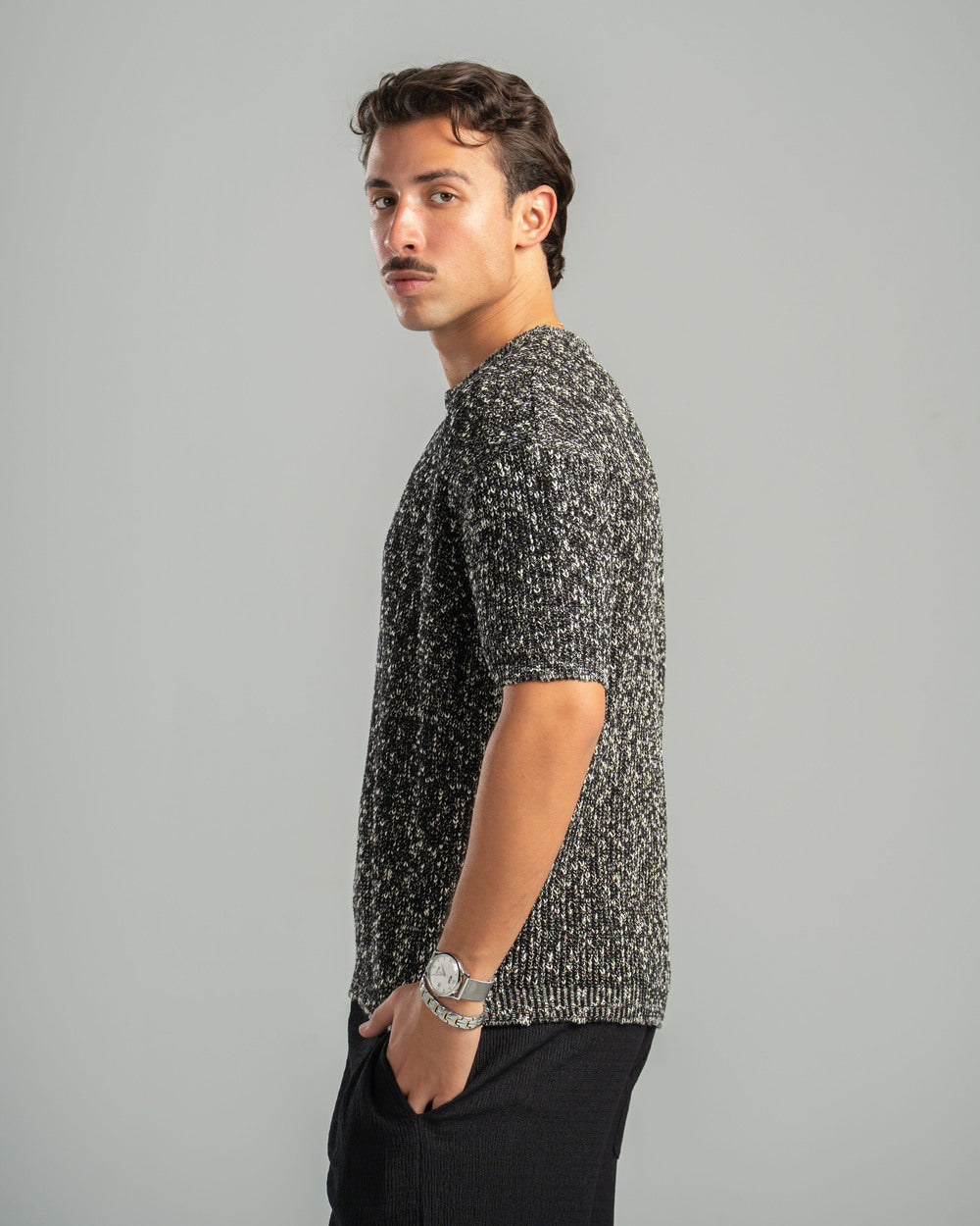 Black Snowfleck Knit Tee