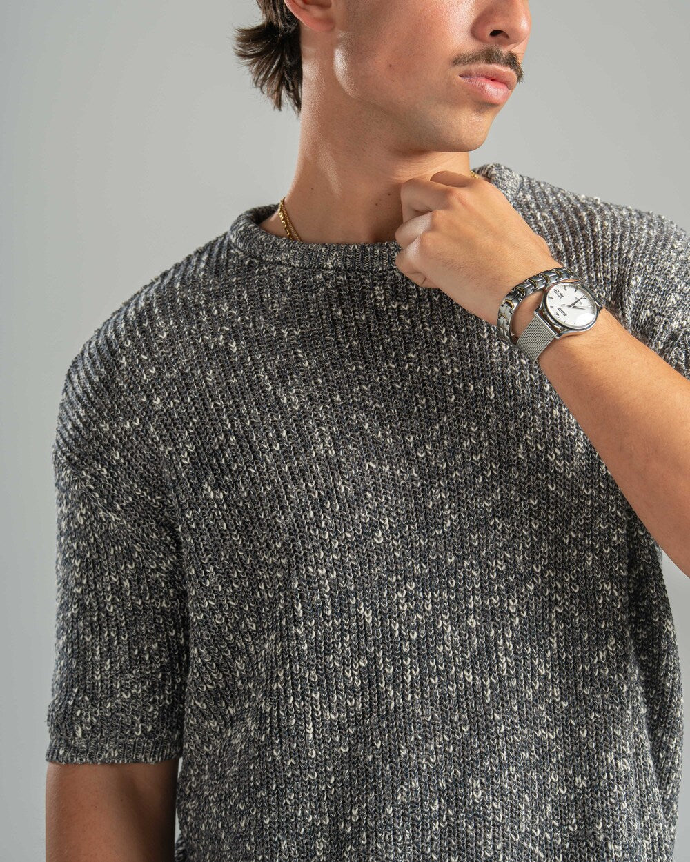 Grey Snowfleck Knit Tee