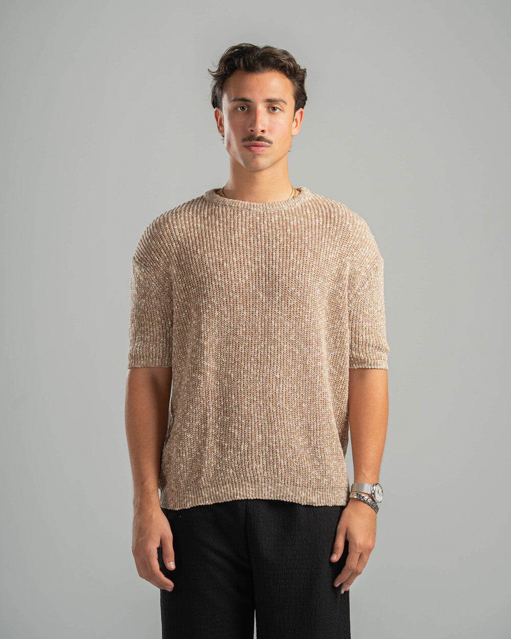 Beige Snowfleck Knit Tee