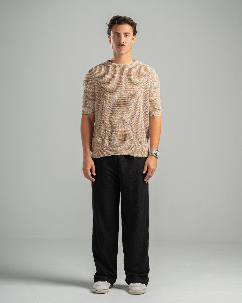 Beige Snowfleck Knit Tee