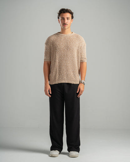 Beige Snowfleck Knit Tee
