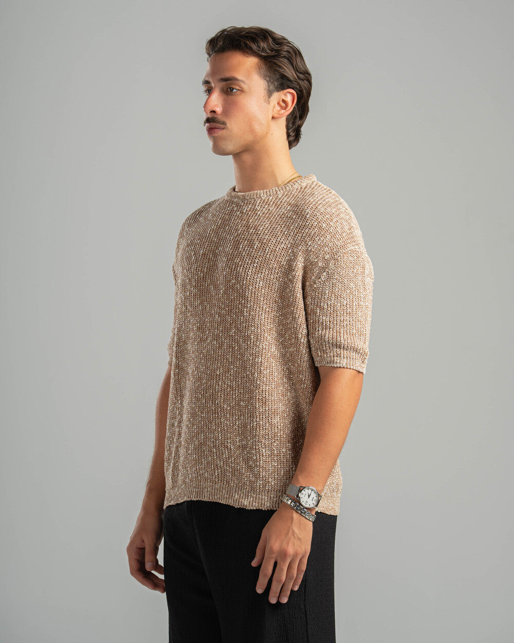 Beige Snowfleck Knit Tee