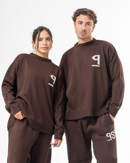 PSYCH BROWN KNITTED CREWNECK