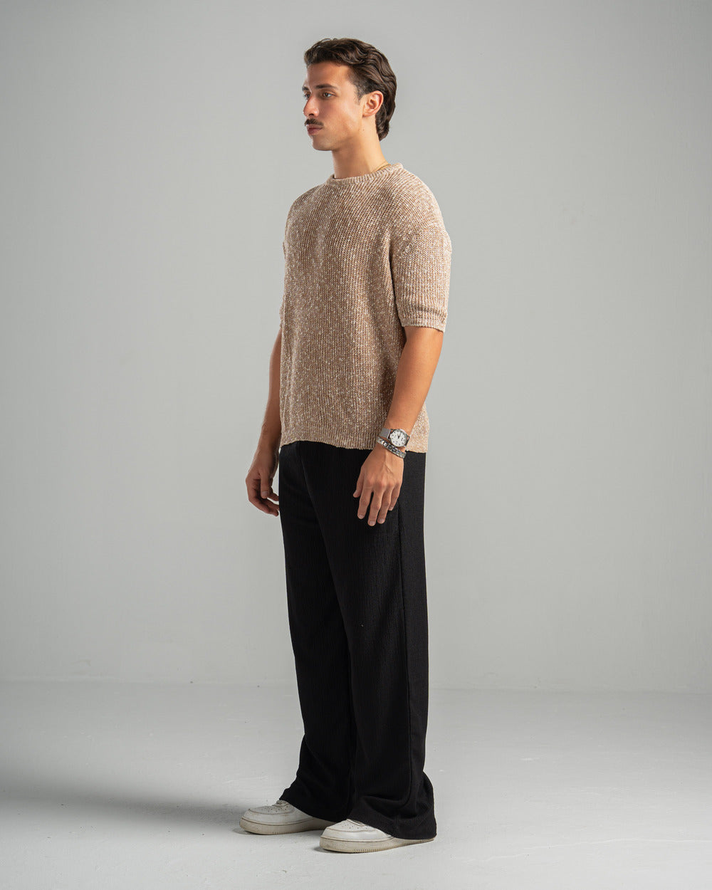 Beige Snowfleck Knit Tee