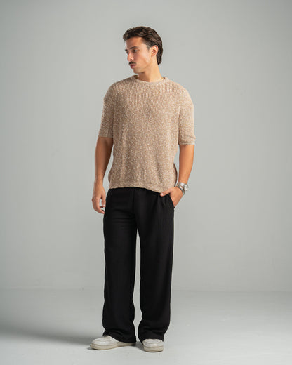 Beige Snowfleck Knit Tee