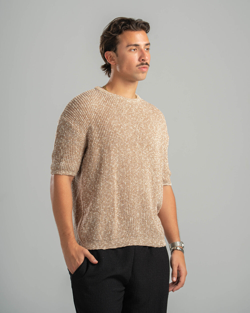 Beige Snowfleck Knit Tee