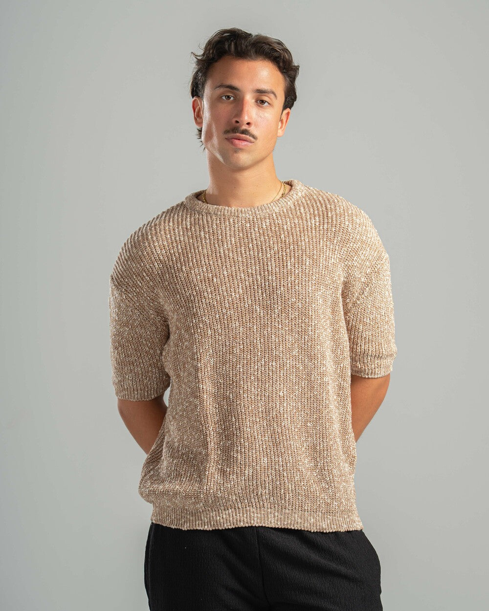 Beige Snowfleck Knit Tee