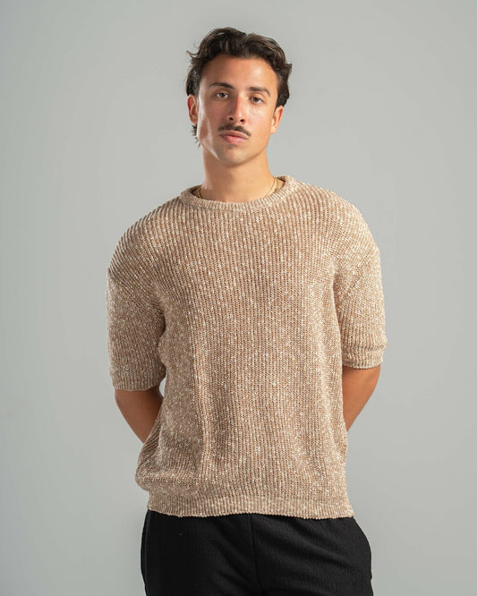 Beige Snowfleck Knit Tee