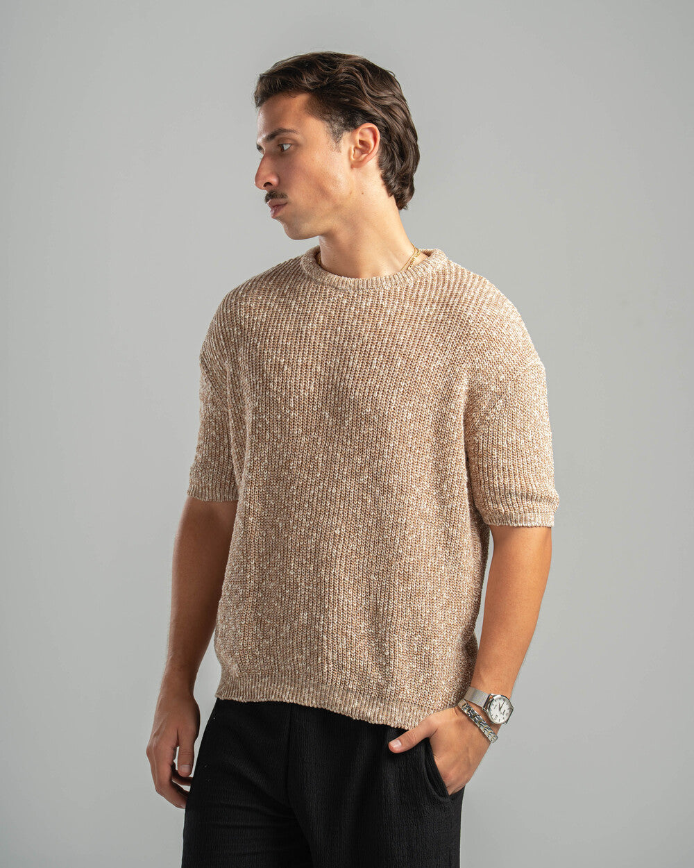 Beige Snowfleck Knit Tee