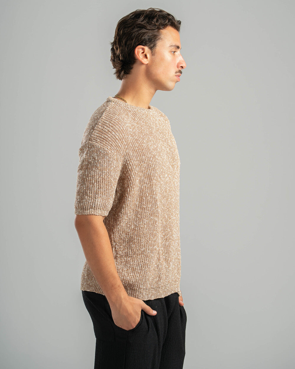 Beige Snowfleck Knit Tee