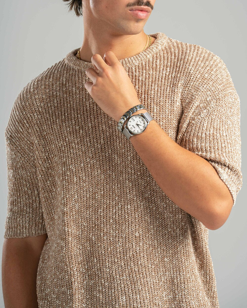 Beige Snowfleck Knit Tee
