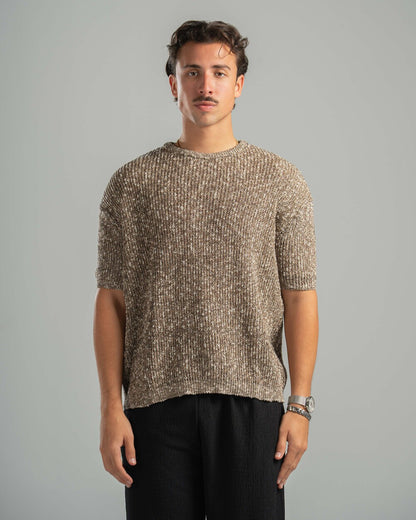 Brown Snowfleck Knit Tee