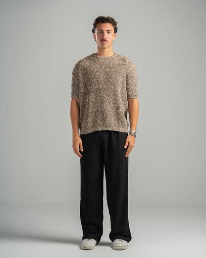 Brown Snowfleck Knit Tee