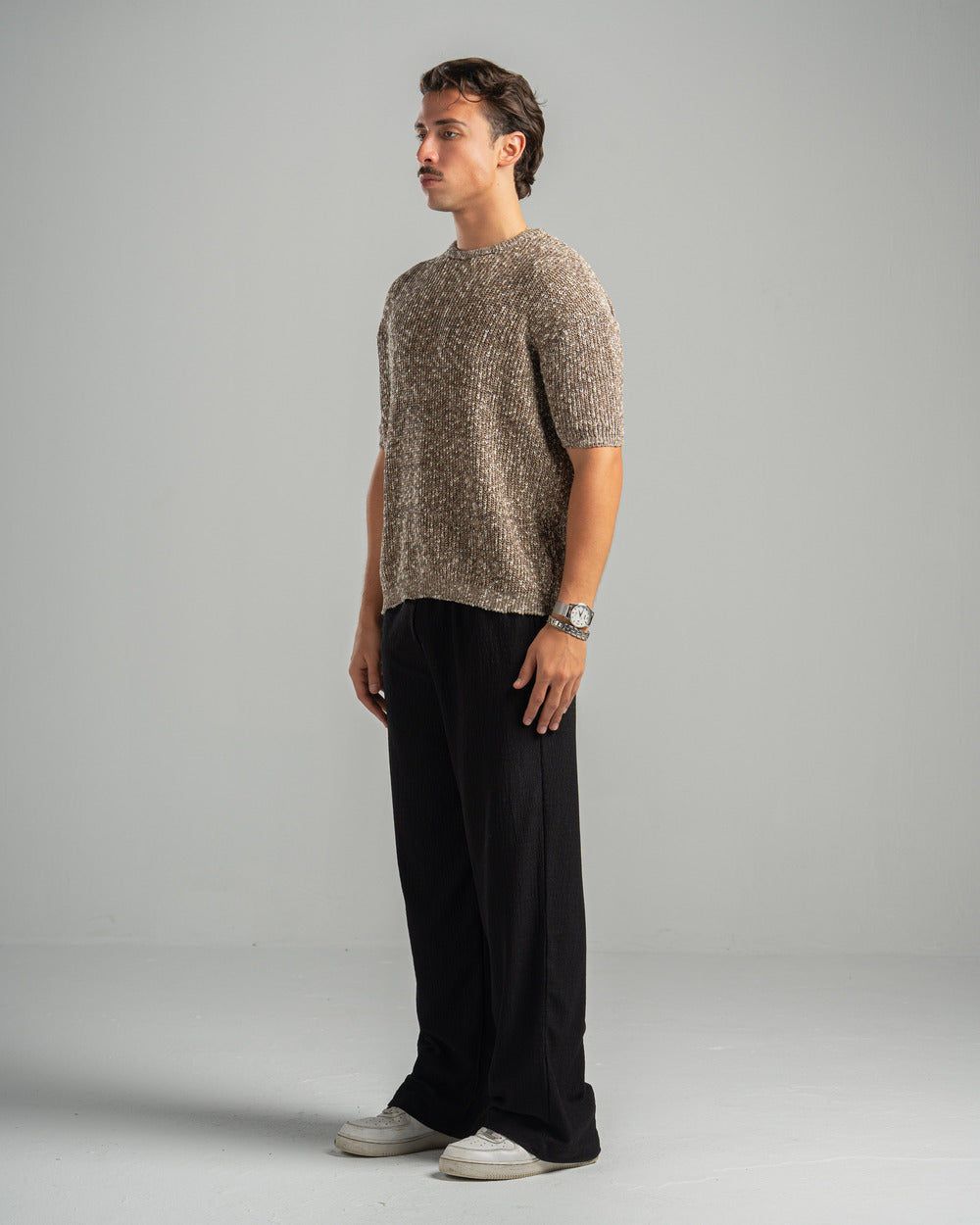 Brown Snowfleck Knit Tee