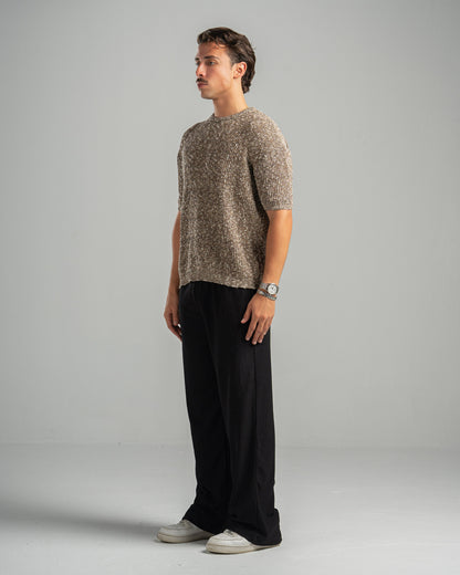Brown Snowfleck Knit Tee