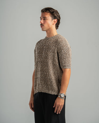 Brown Snowfleck Knit Tee