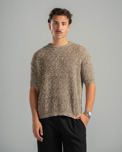 Brown Snowfleck Knit Tee