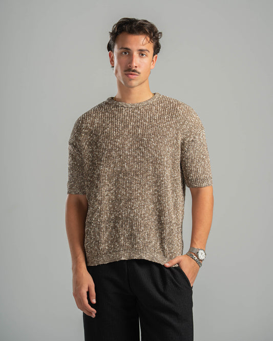 Brown Snowfleck Knit Tee