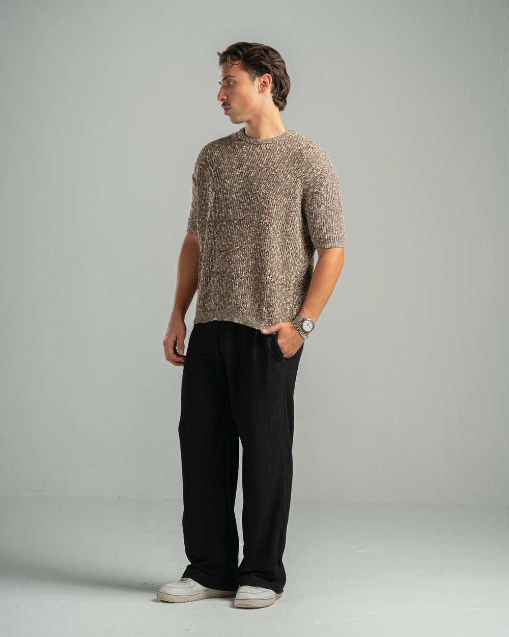 Brown Snowfleck Knit Tee
